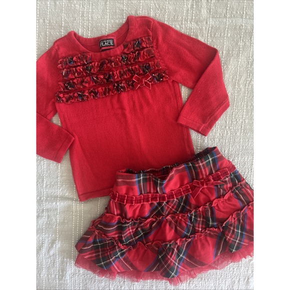 Children's Place Baby Toddler Christmas Holiday Skirt & Sweat Outfit 12-18 Month - Picture 1 of 7